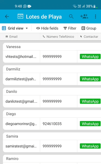 Listado de leads del CRM