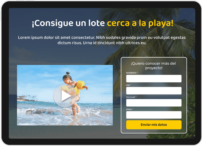 Landing page adaptable a tablets
